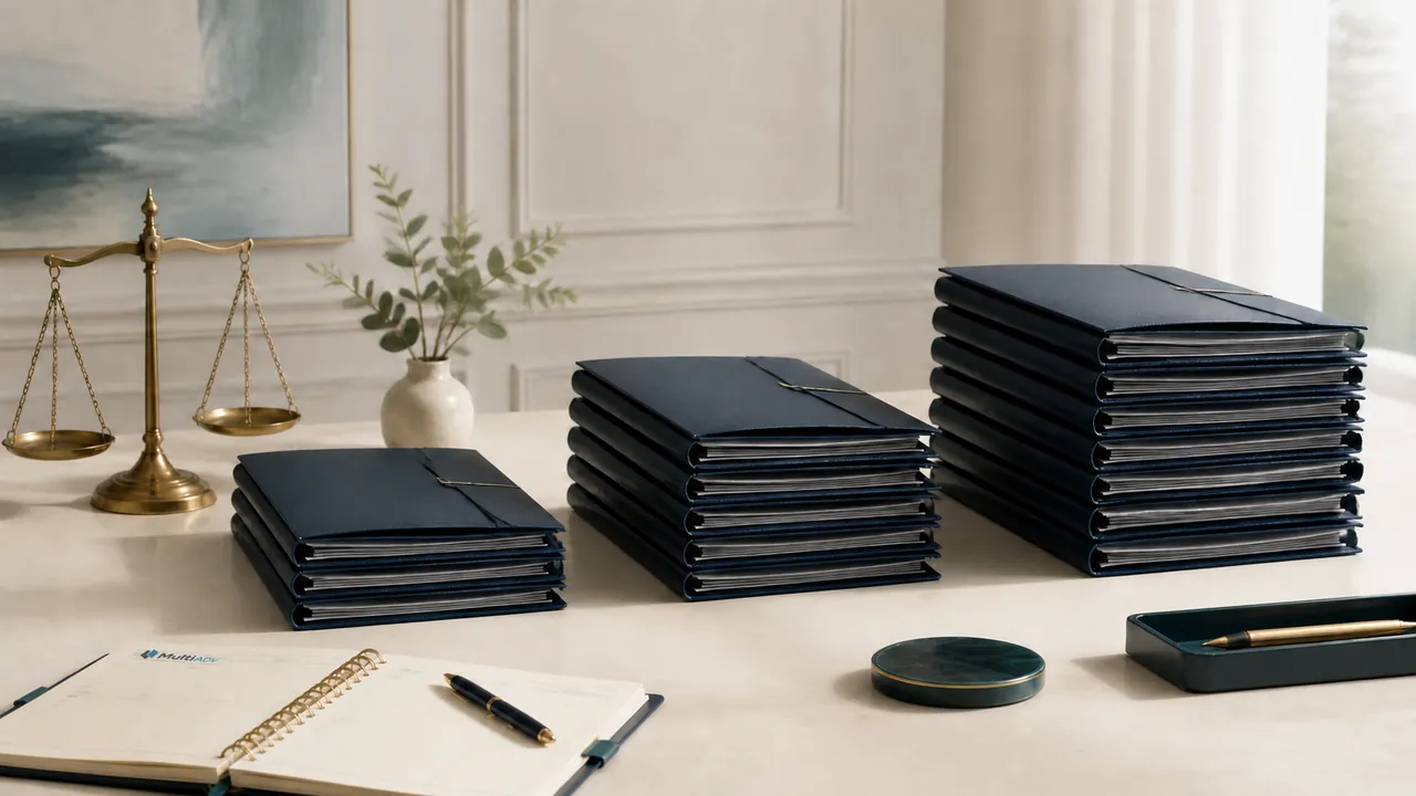 Pastas organizadas e agenda MultiADV representando o crescimento do escritório